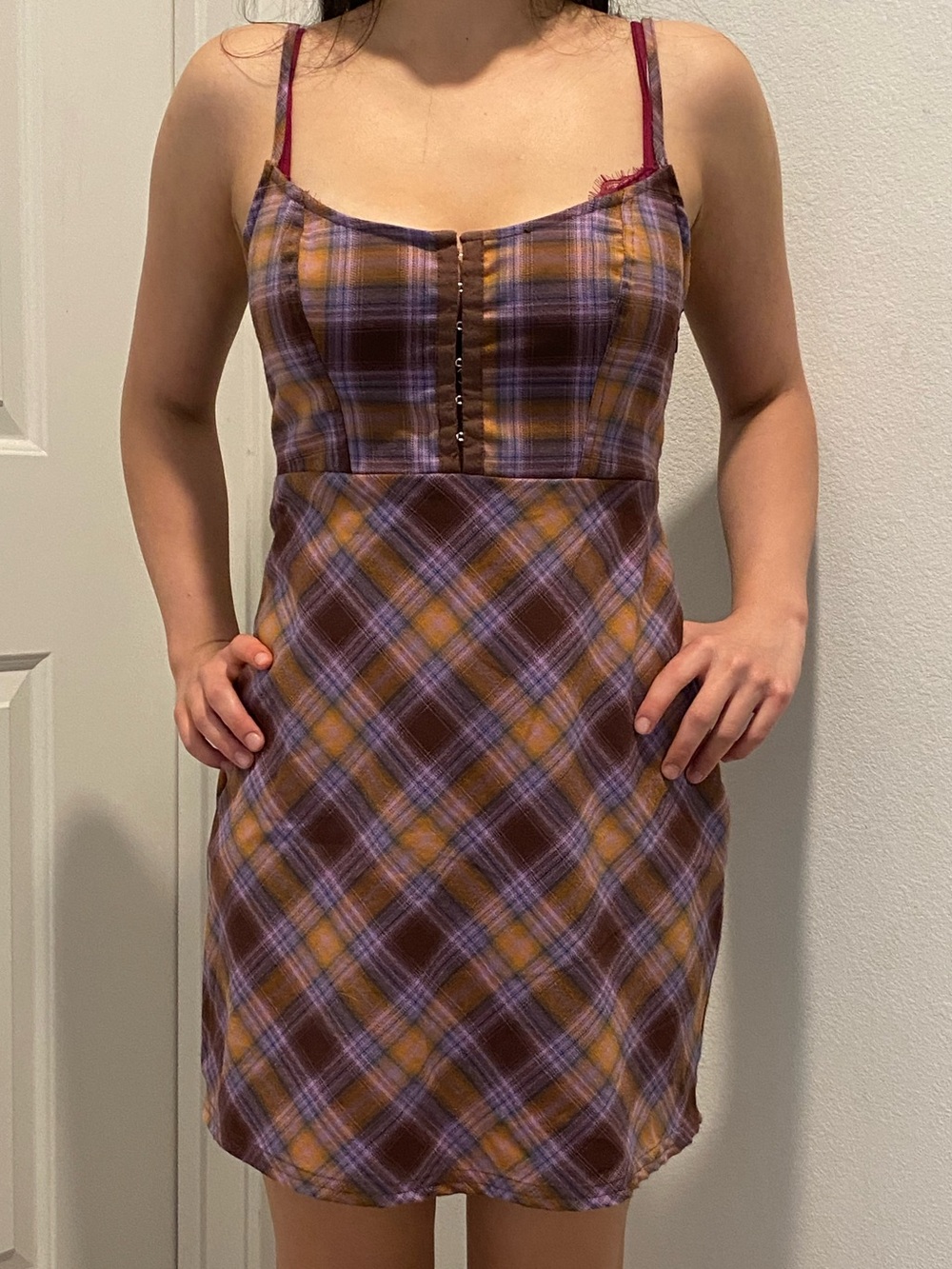 Urban Outfitters Purple and Mustard Plaid Slip Dress